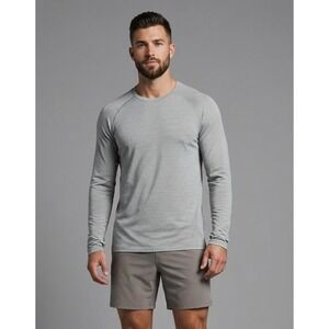 LSKD Long Sleeve Shirt Men L Gray Crew Neck Breathable Lightweight Nylon